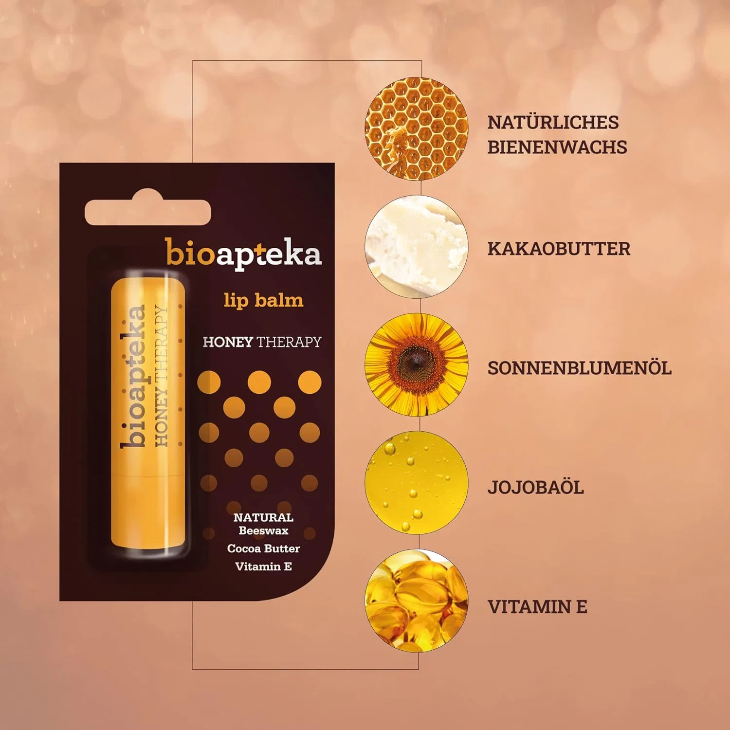 Бальзам для губ Honey Therapy с пчелиным воском, 4.5 г Bioapteka — фото 3