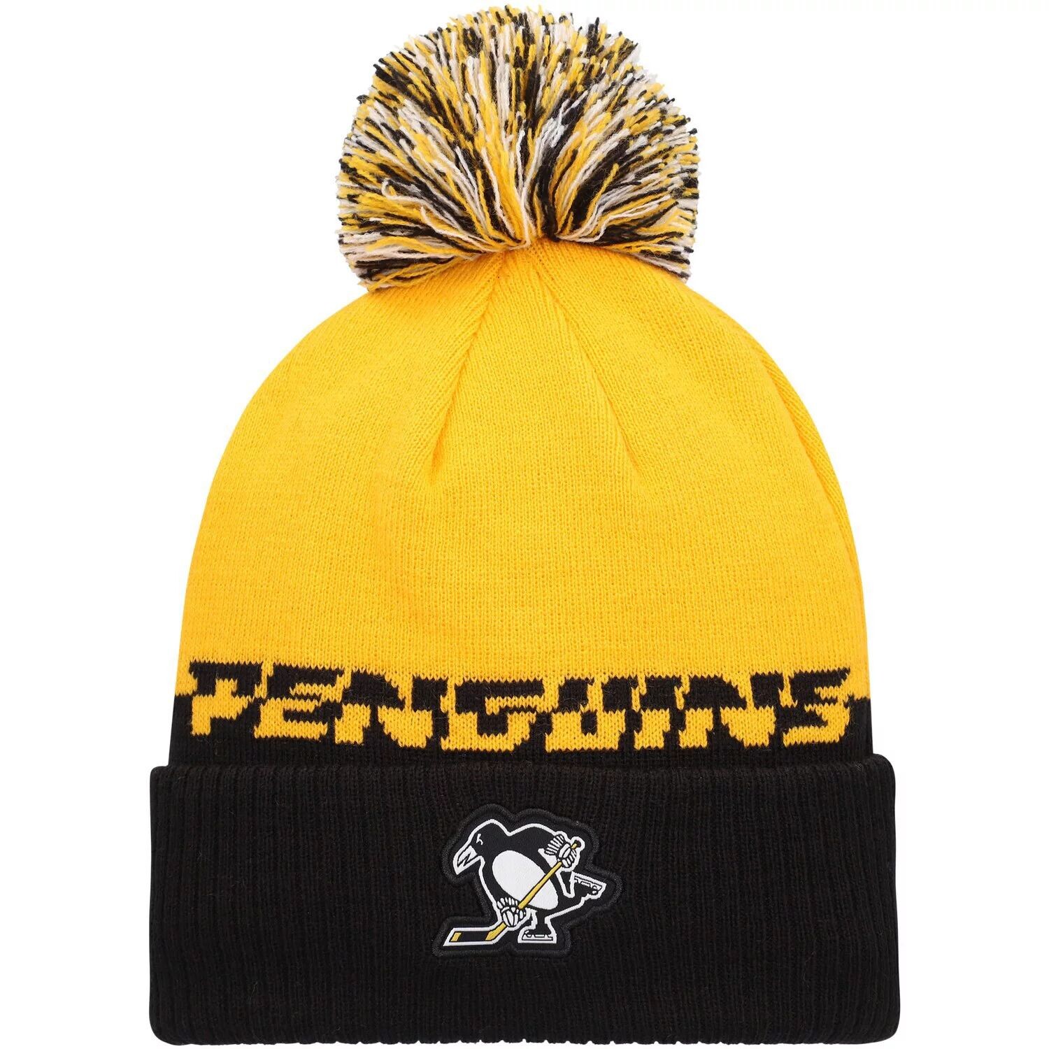 

Мужская вязаная шапка adidas Yellow/Black Pittsburgh Penguins COLD.RDY с манжетами и помпоном