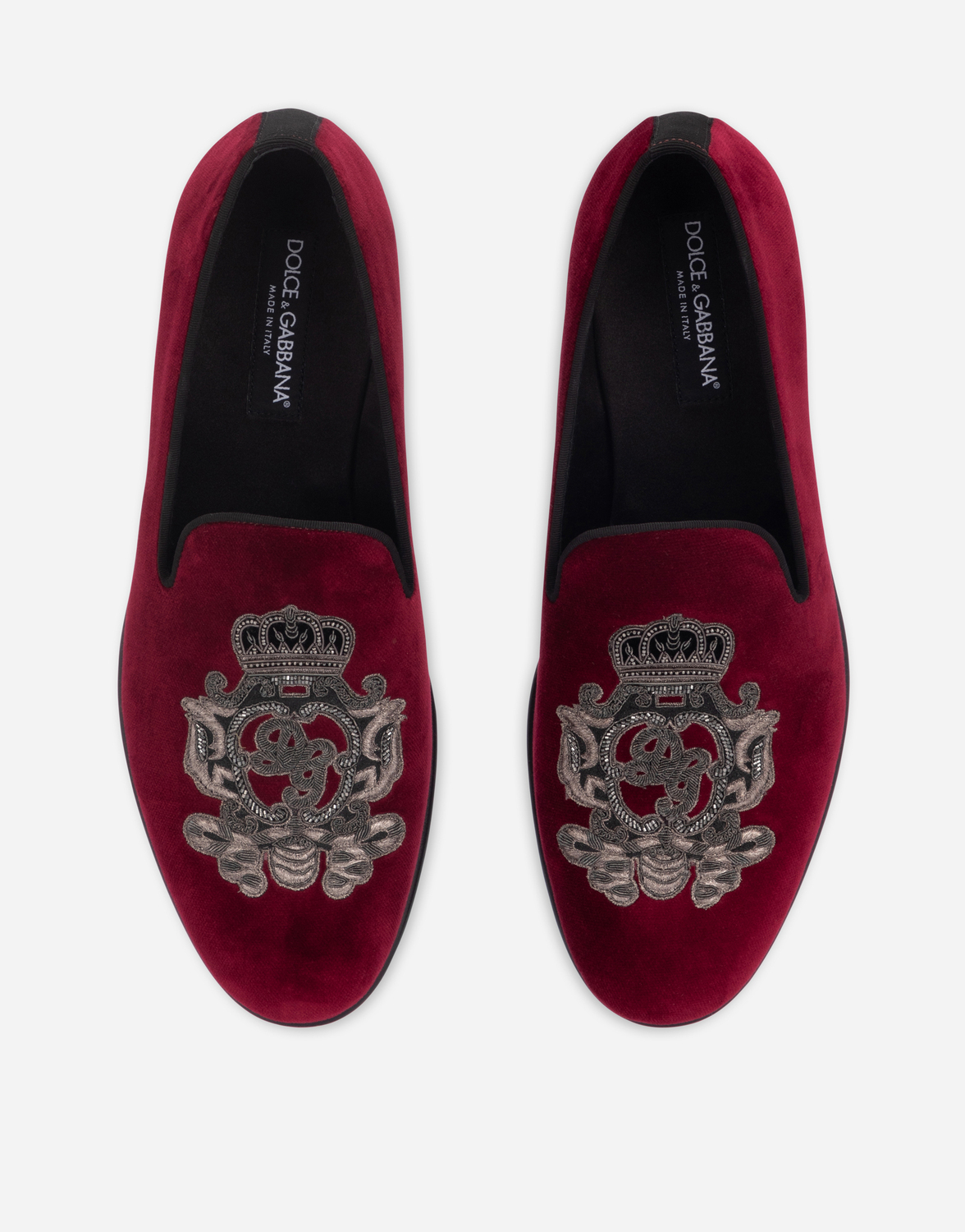 Вельветовые тапочки с вышивкой герба Dolce & Gabbana, бордовый — фото 4