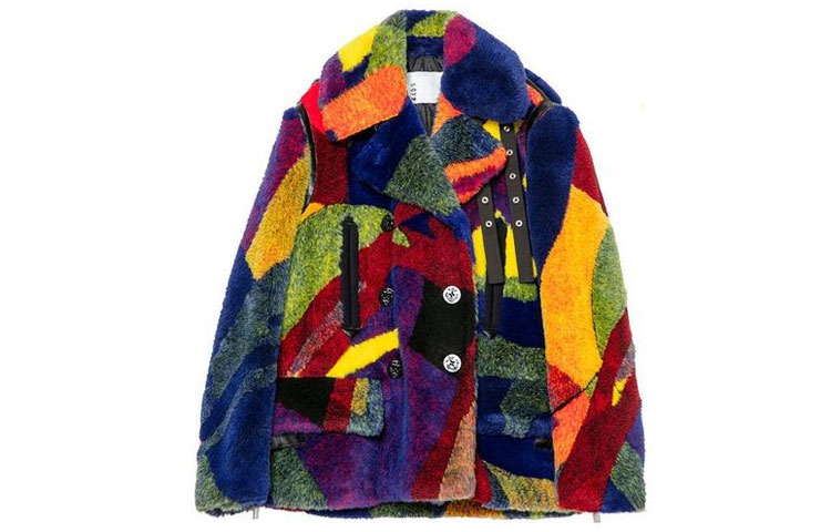 

Женское меховое пальто KAWS X Sacai, мультиколор