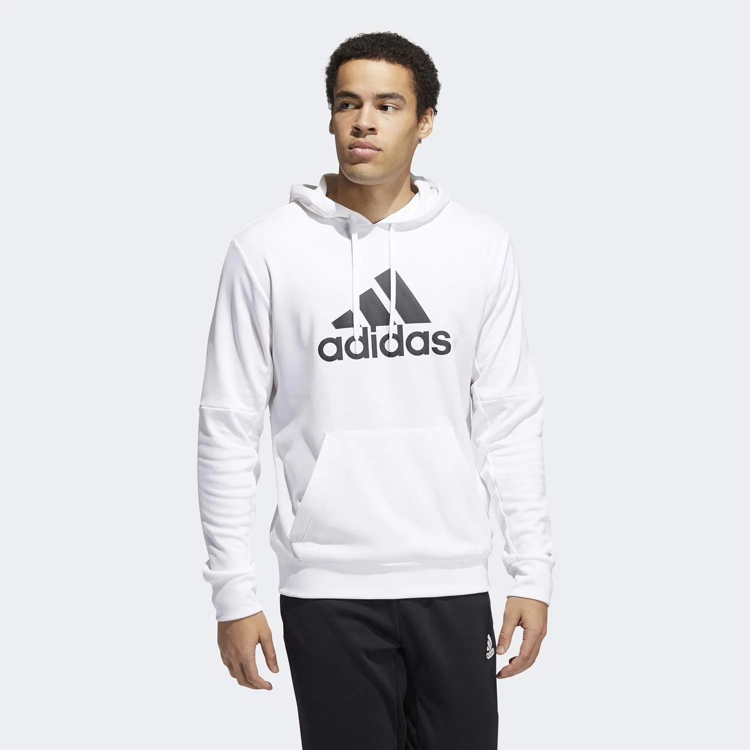 Худи мужское с капюшоном adidas, белый/черный — фото 2
