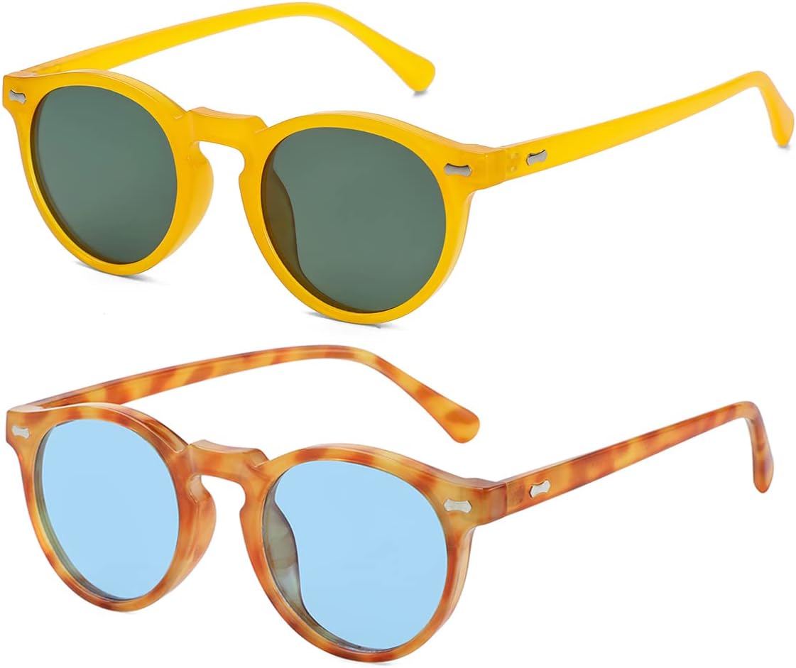 

Солнцезащитные очки Gleyemor Vintage Polarized для мужчин, круглые, с защитой UV400, в ретро-стиле, с оправой из ацетата ручной работы, Two-pack (Yellow/Green + Yellow Tortoise/Clear Blue)