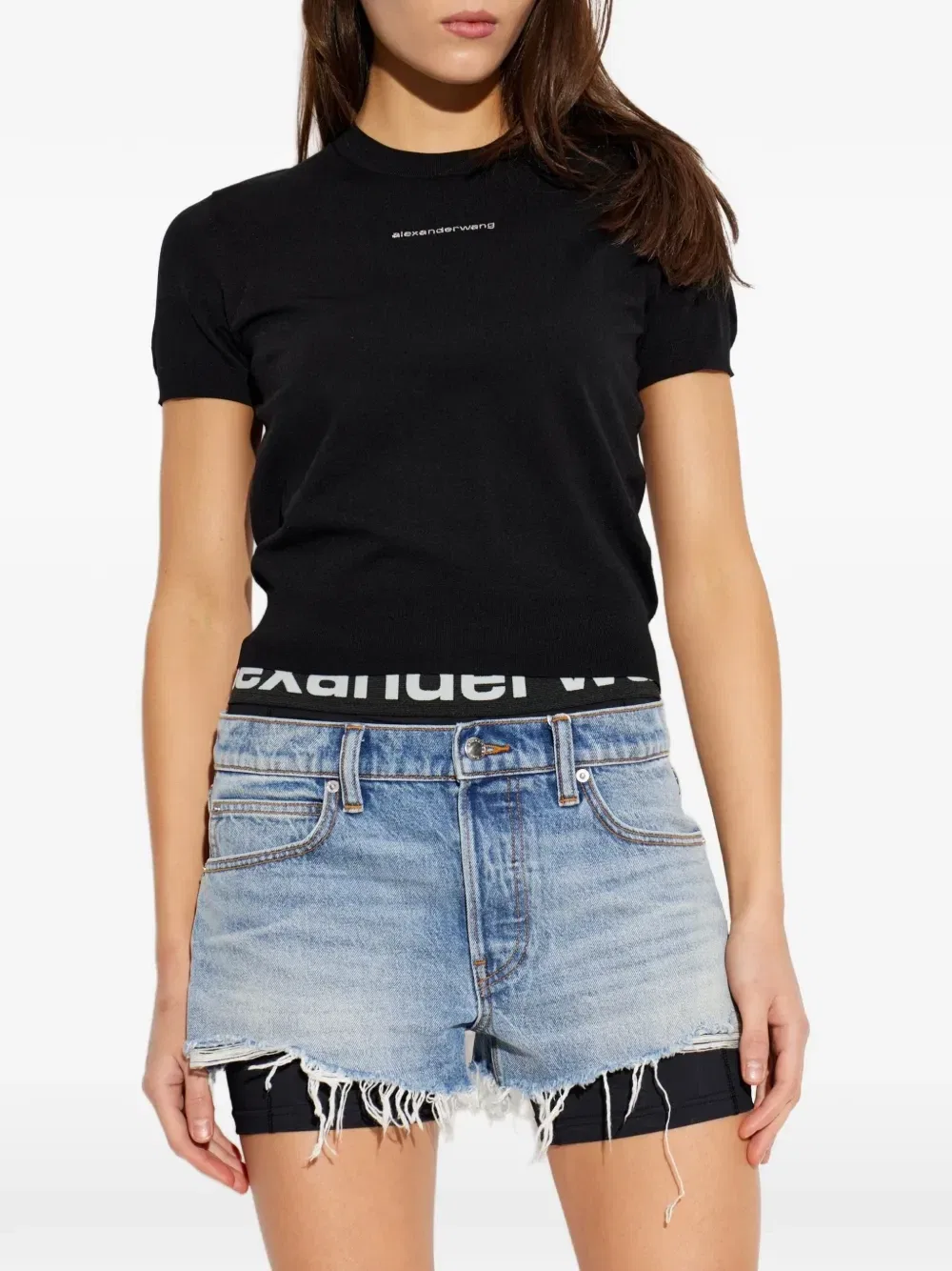 Футболка с переливающимся логотипом Alexander Wang, черный — фото 3