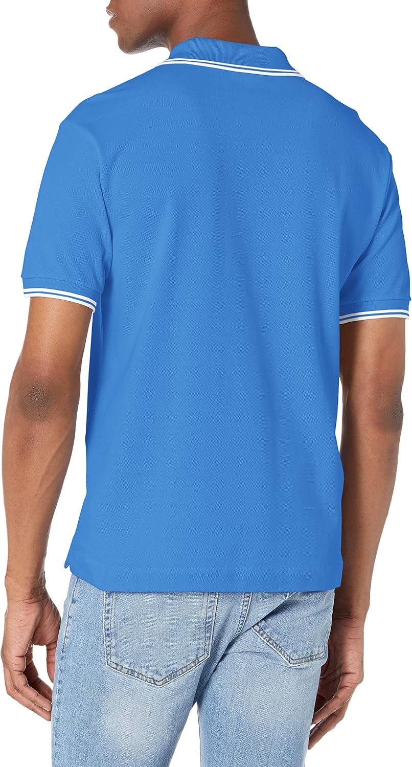Lacoste мужская короткая поло с полуфантазийным воротником и рукавом, Bellflower Blue/White — фото 2