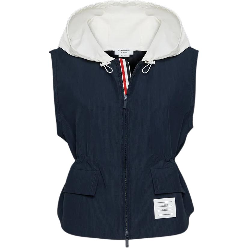 

THOM BROWNE Рипстоп безрукавка с капюшоном, Blue
