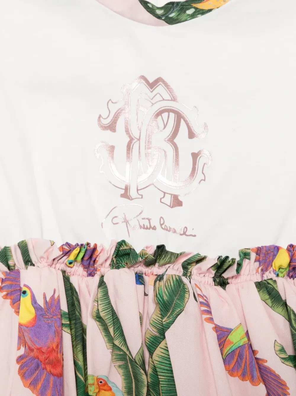 Платье с тропическим принтом и оборками Roberto Cavalli Junior, розовый — фото 3