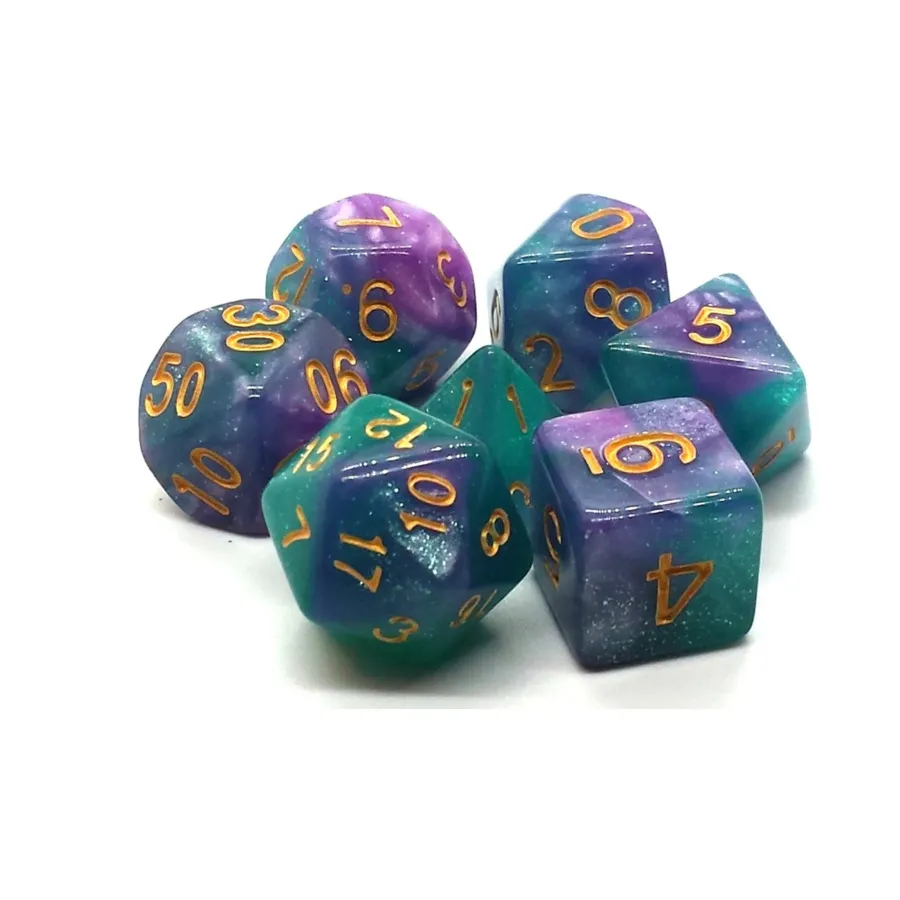

Поликомплект «Северное сияние» с золотом (7), Acrylic-Resin Dice - Galaxy