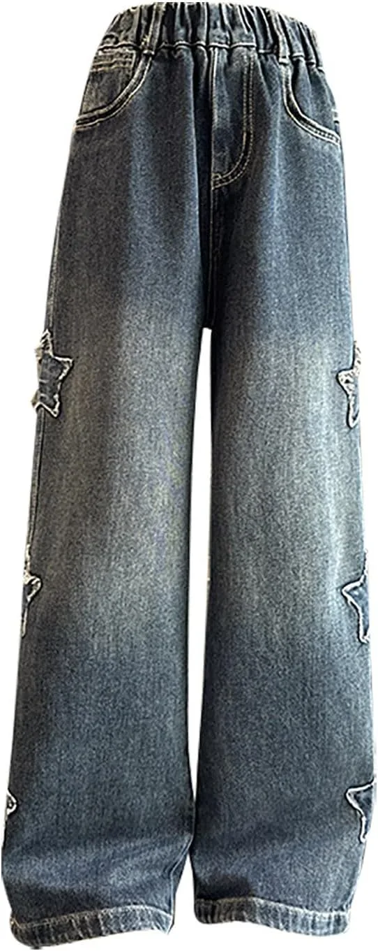 

Джинсы для девочек с пайетками в стиле Y2K, High Waist Wide Leg