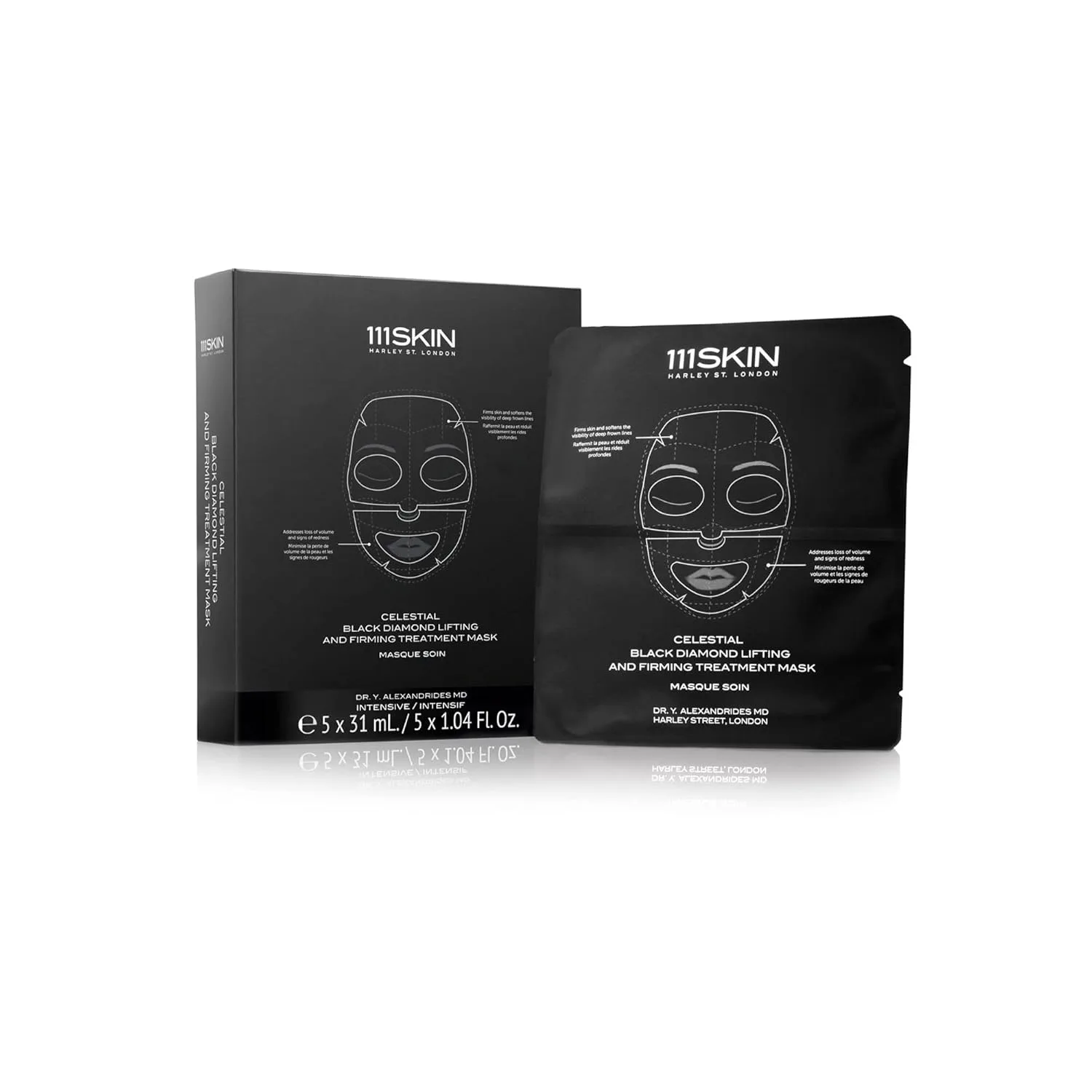 111SKIN Celestial Black Diamond Lifting and Firming Treatment Mask | Антивозрастное действие | Тонизирует, подтягивает, улучшает текстуру кожи | Набор из 5 штук (по 70 г каждая) 1 штука (1 шт.), Black