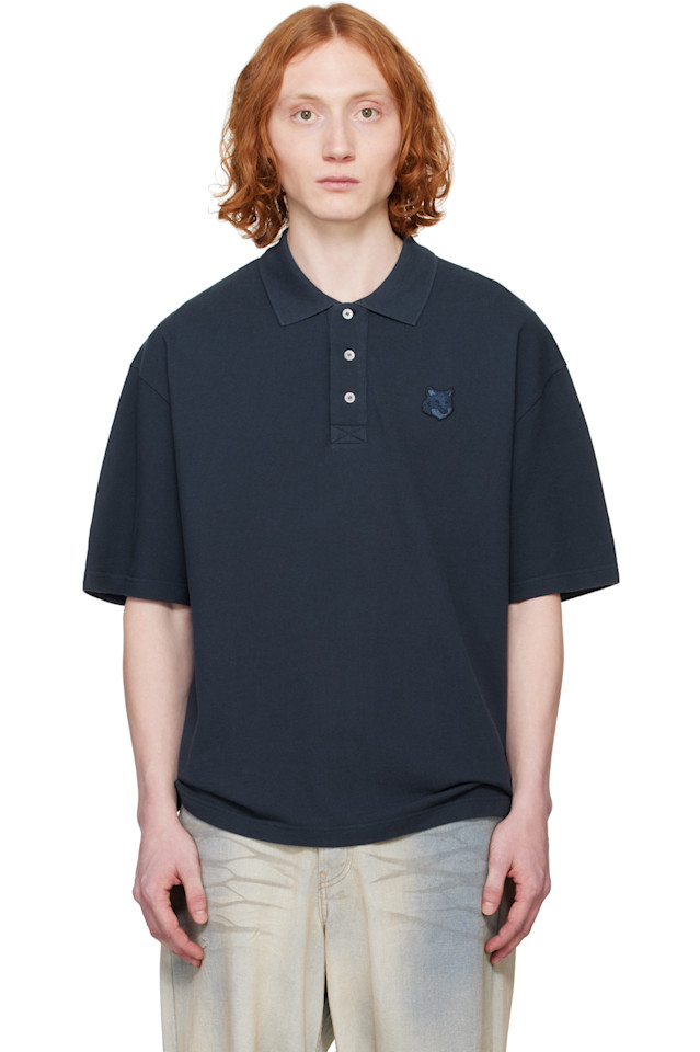 

Оверсайз-поло с нашивкой в виде головы лисы Maison Kitsuné, цвет deep navy