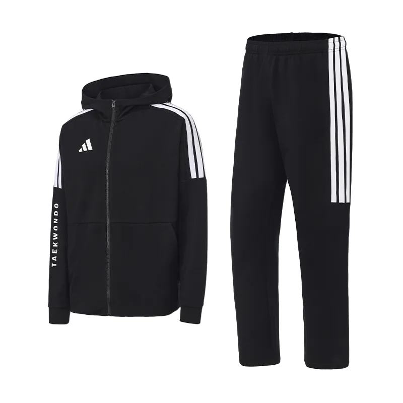 Повседневная спортивная одежда унисекс Adidas, Set (Black and White Hoodie Top+Black and White Straight Fit Pants)