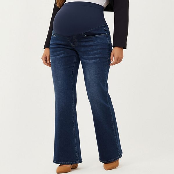 

Женские джинсы-клеш для беременных с полной панелью на живот и классической джинсовой отделкой Anna-Kaci