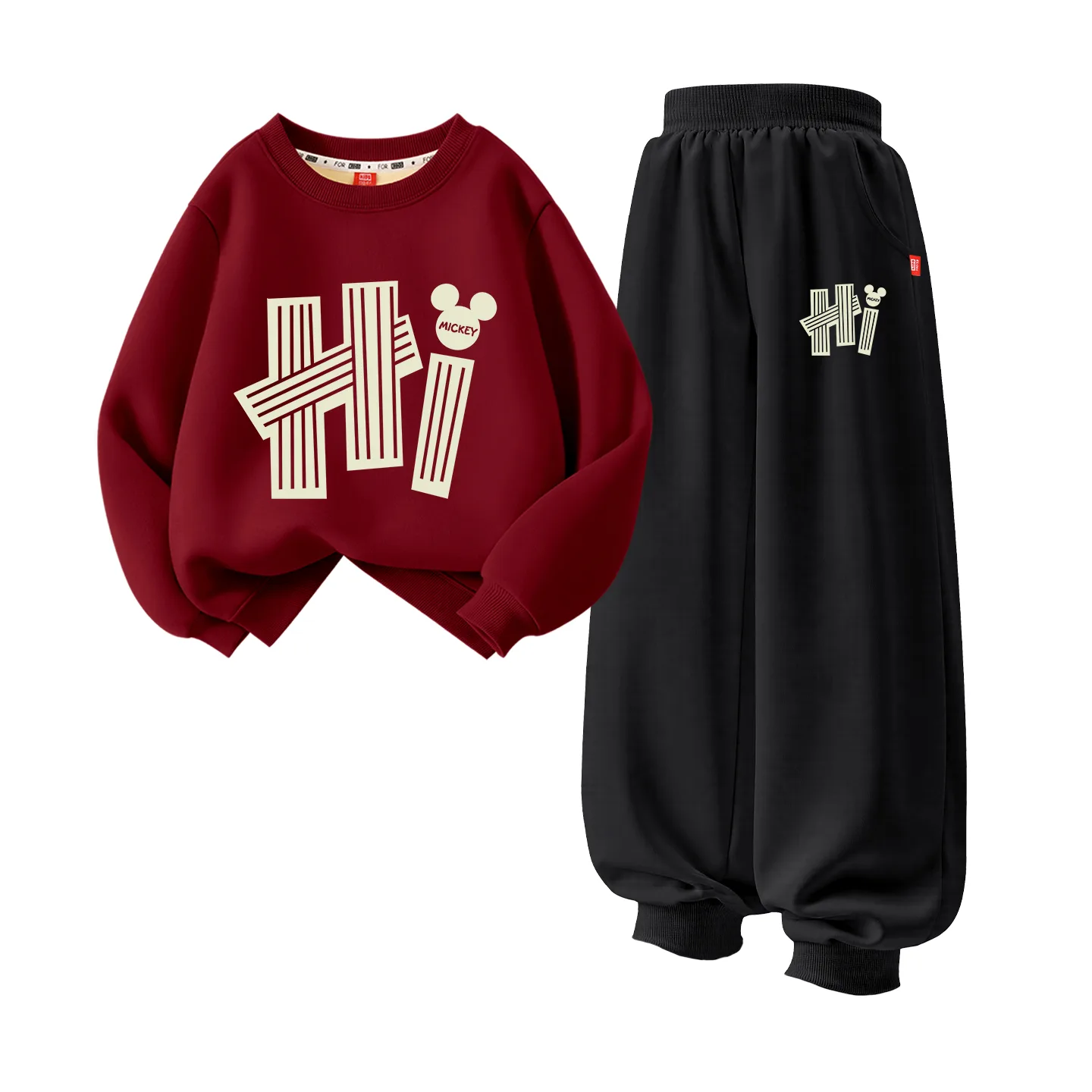 Детский спортивный костюм с круглым вырезом Disney, [Thickened Lambswool]Dihalo Burgundy+Dihalo Gray — фото 3