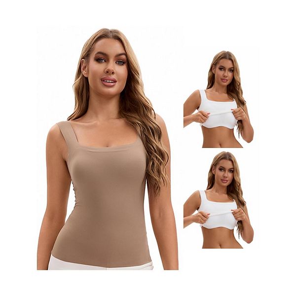 

3 упаковки женских маек u-back с встроенным бюстгальтером silky no show Inspire Chic, White Coffee