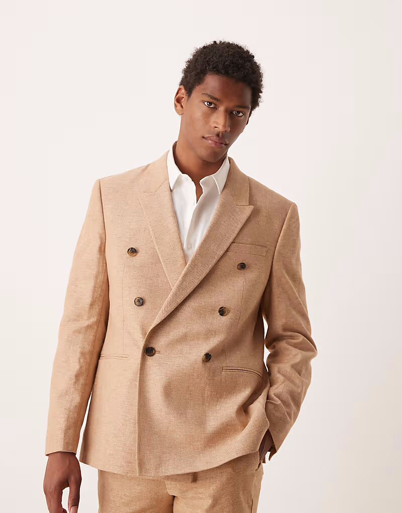 

Двубортный пиджак из льняной смеси, цвет верблюжий Asos Design