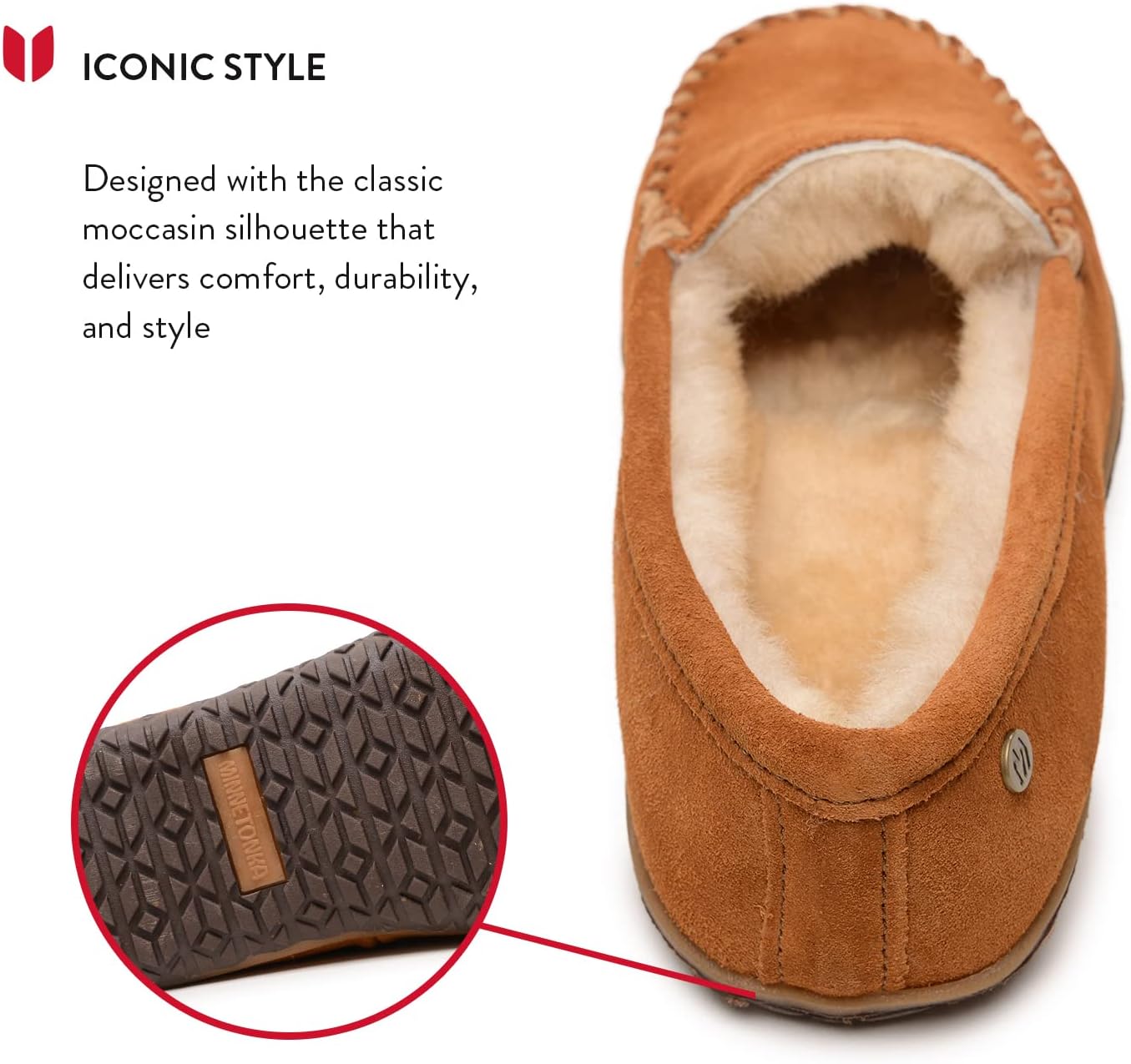 Мужские замшевые мокасины Minnetonka Tobie с меховой подкладкой из овчины и прочной подошвой для дома и улицы, коричневый — фото 4