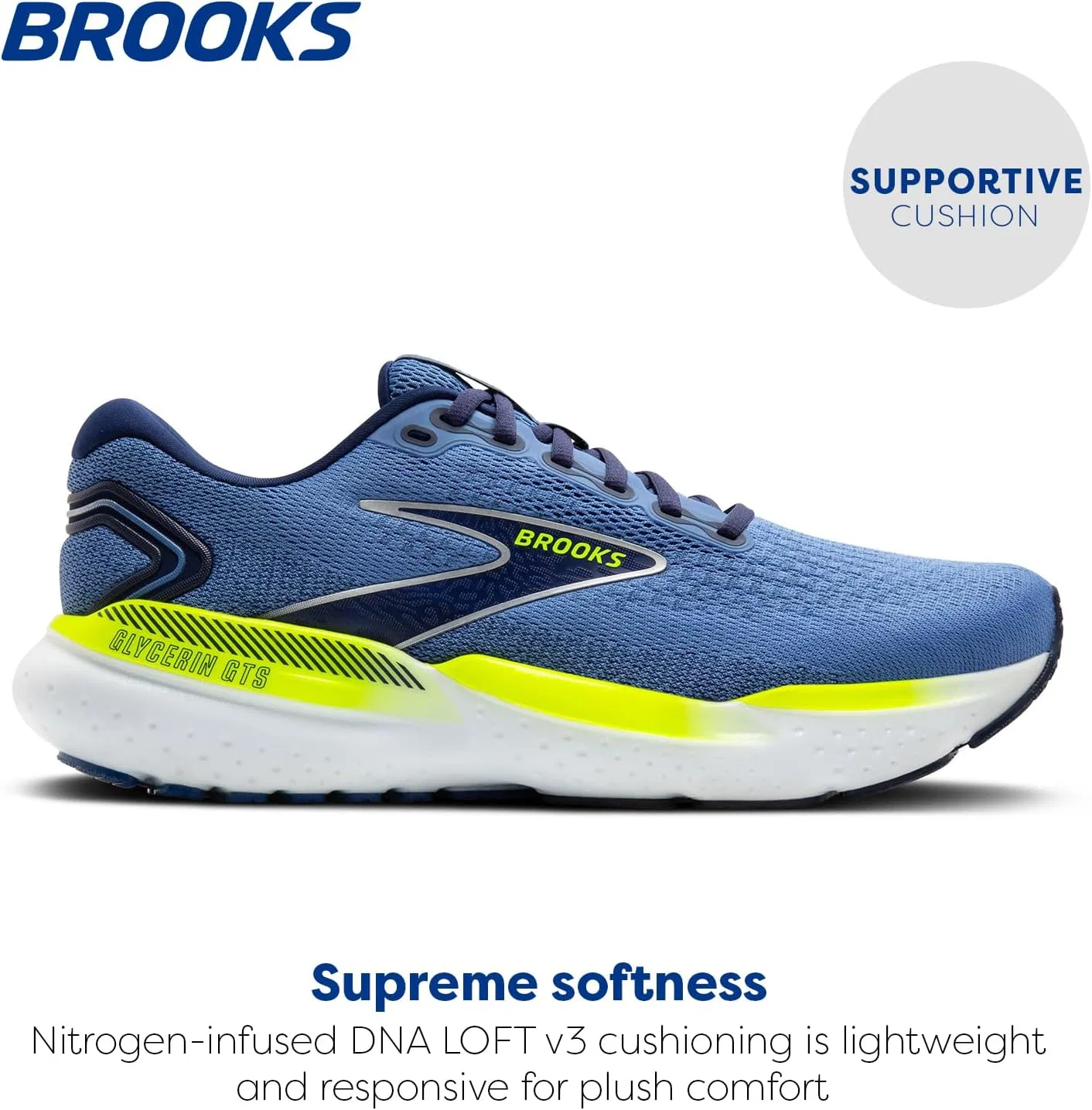 Мужские кроссовки Brooks Glycerin GTS 21, Blue Peacoat Lemon Yellow — фото 2