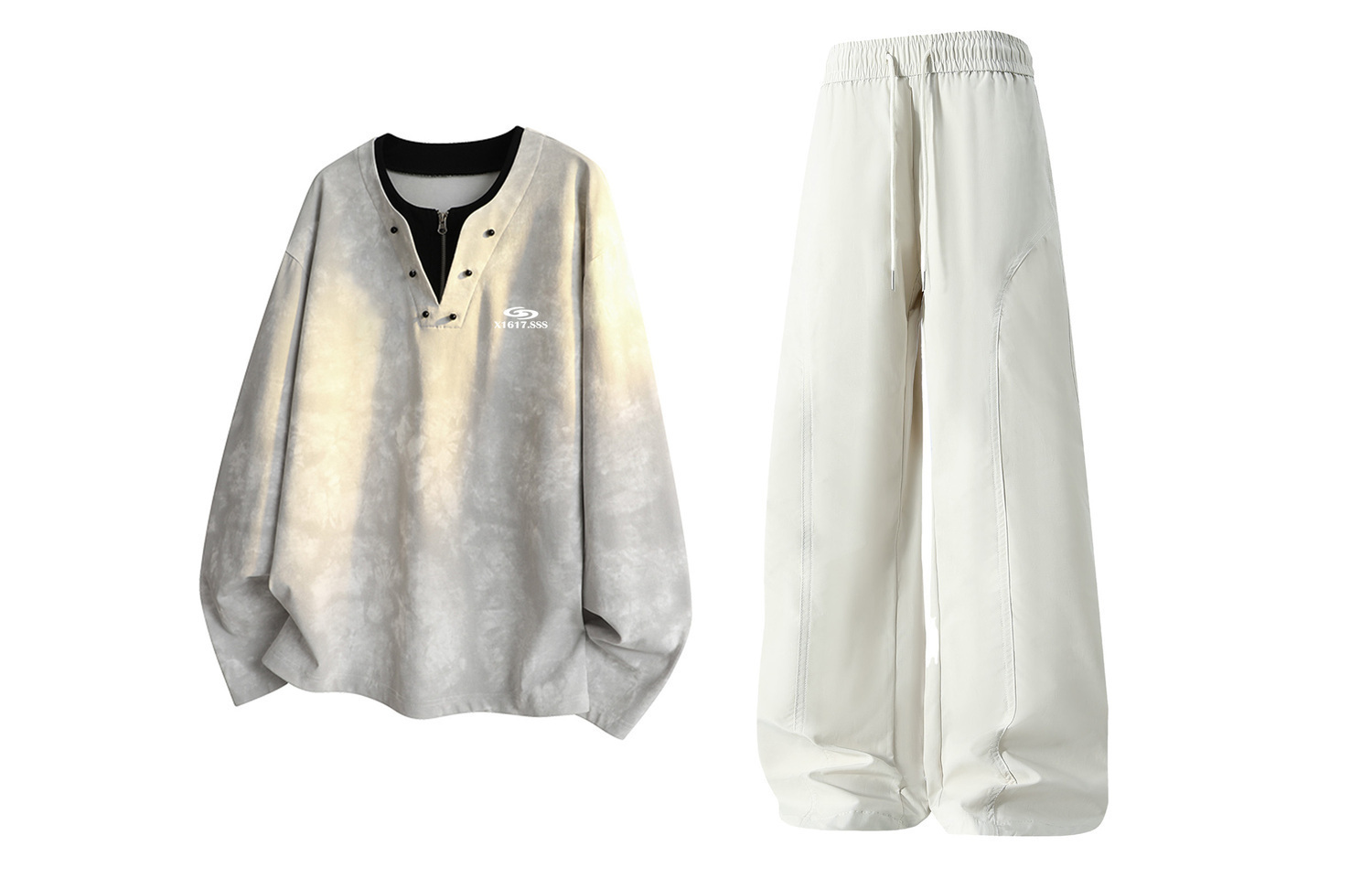 

Повседневная спортивная одежда Unisex V-образный вырез Moderate X1617, белый top+экрю pants