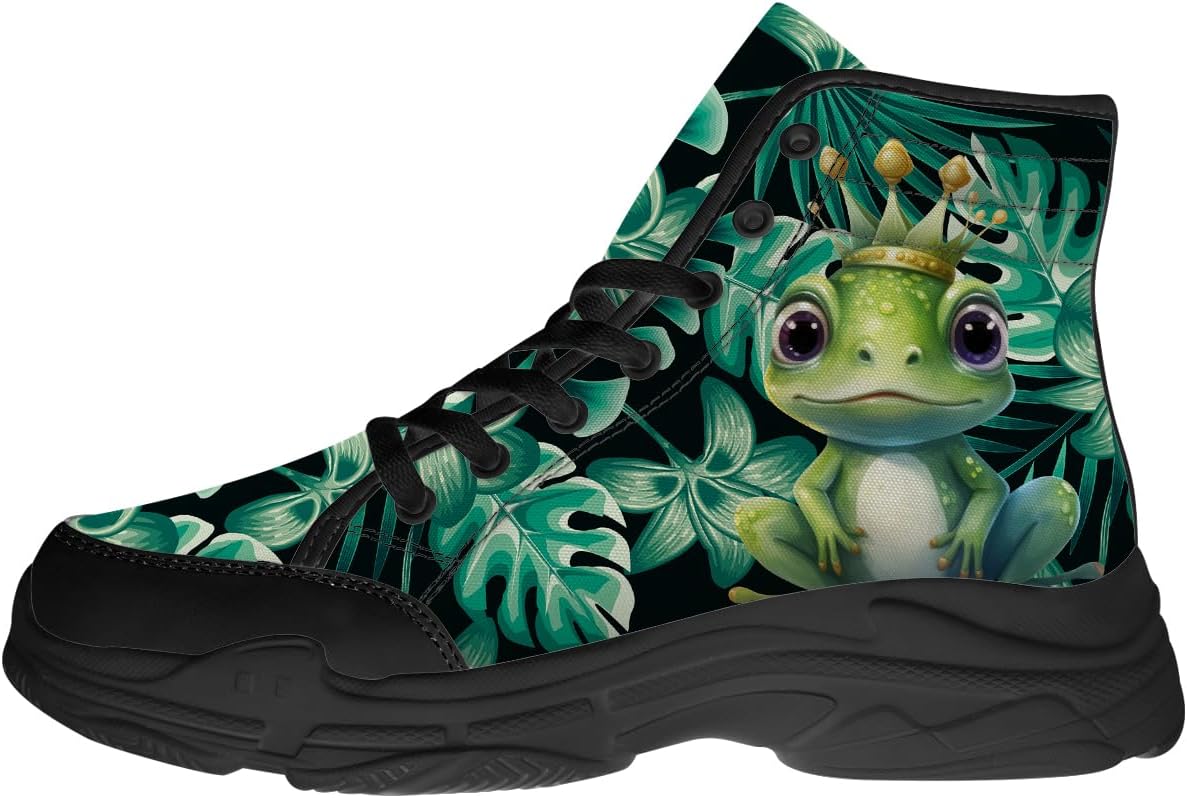 

Мужские и женские высокие кеды Frog, кроссовки на шнуровке с платформой из ткани, подарки для него и для нее Generic, черный/зеленый