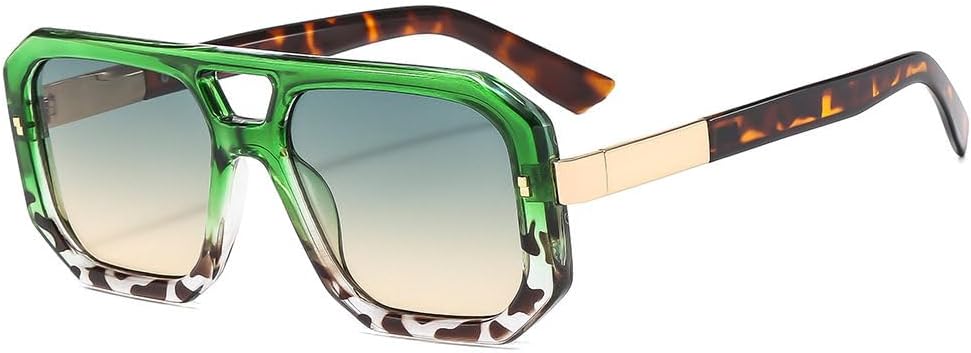 

Ретро солнцезащитные очки с двойной перемычкой для женщин и мужчин, модные солнцезащитные очки в цветной оправе с защитой от УФ-излучения UV400 TKKTLLT, Green Demi Green