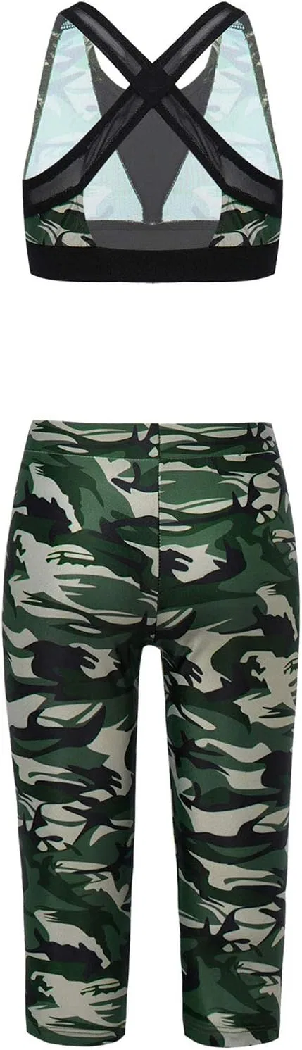 Детский спортивный костюм с камуфляжным принтом Kaerm, топ и брюки, Camouflage Green — фото 2