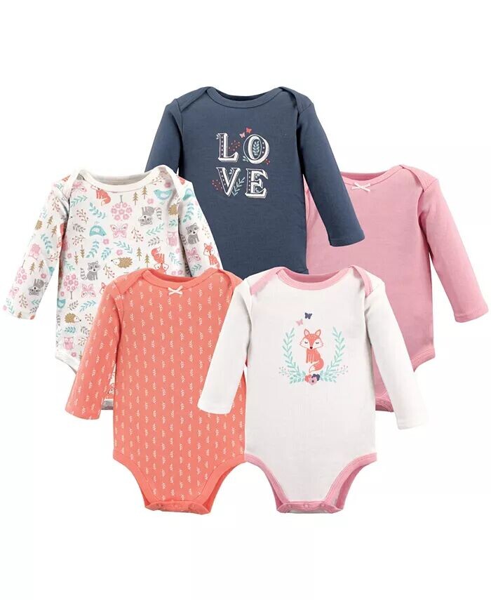 

Хлопковые боди с длинными рукавами для маленьких девочек, 5 шт., Woodland Fox Hudson Baby, белый