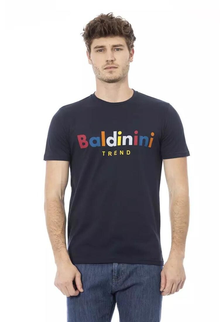 

Хлопковая футболка с круглым вырезом и принтом спереди Baldinini Trend, синий