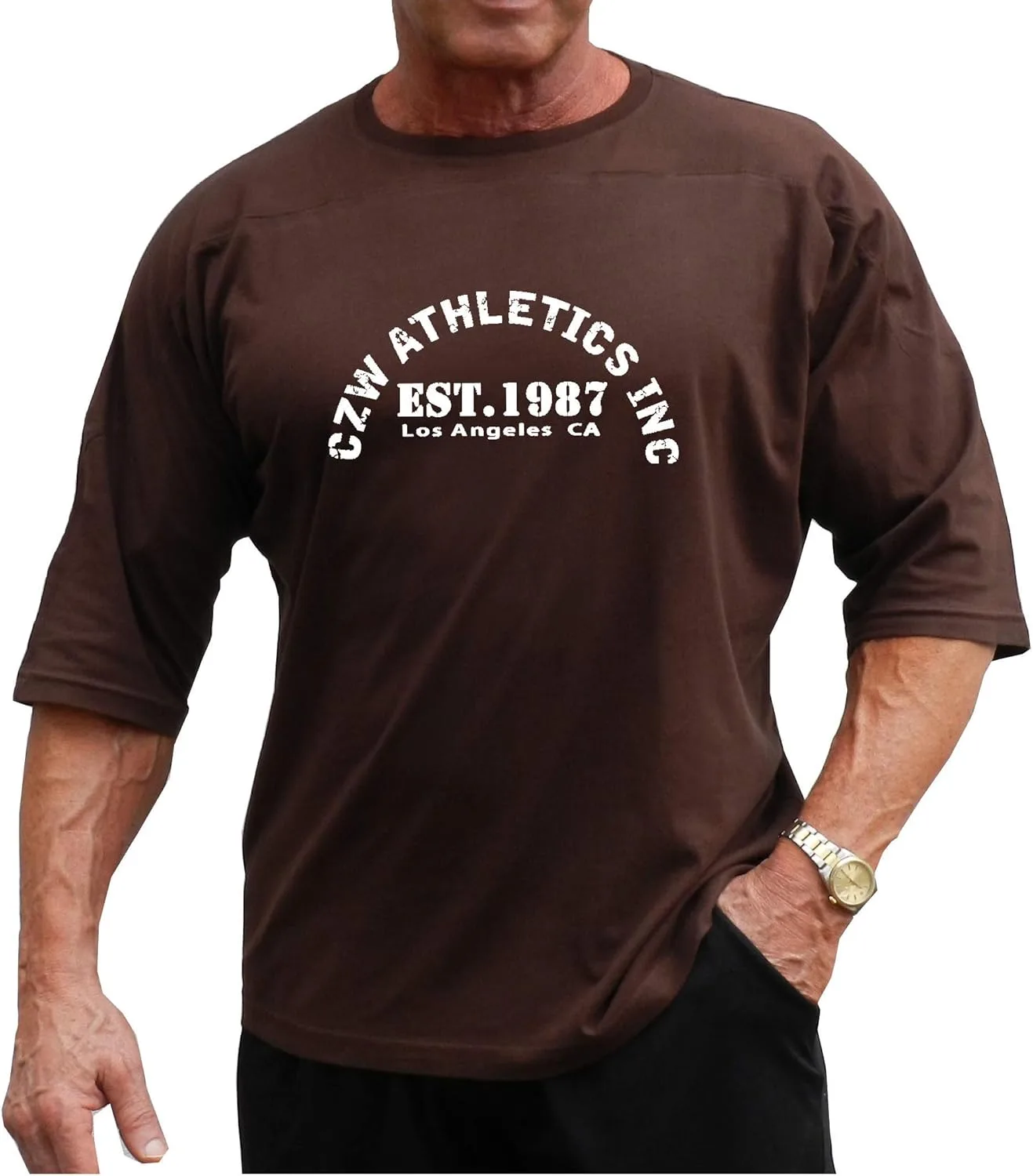 

Crazee Wear коричневая рубашка ¾ с принтом CZW Athletics Inc