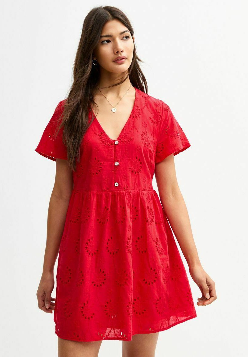 

Платье-рубашка BRODERIE ANGLAISE SMOCK MINI New Look, красный