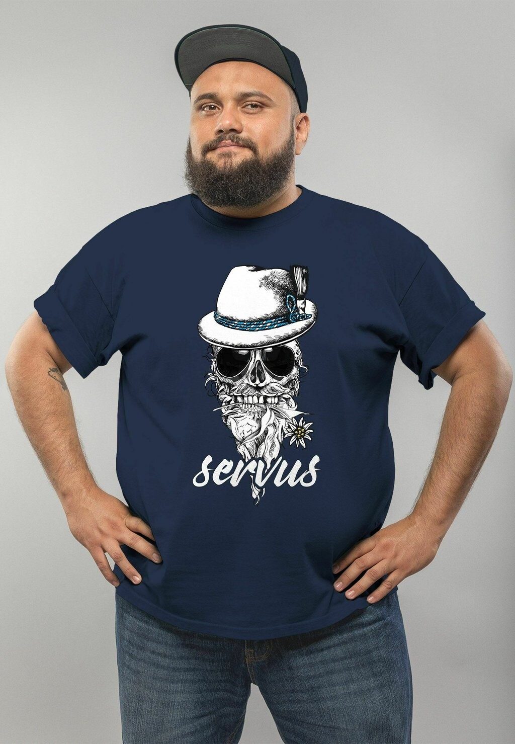 

Футболка с принтом TOTENKOPF FILZHUT BAYERN SKULL BLUME SERVUS FUNS MoonWorks, темно-синий