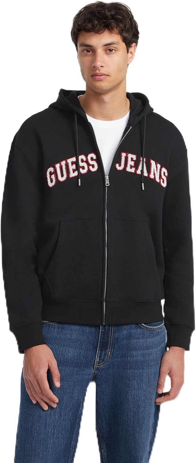 

GUESS худи на молнии с аппликацией из синели, Black