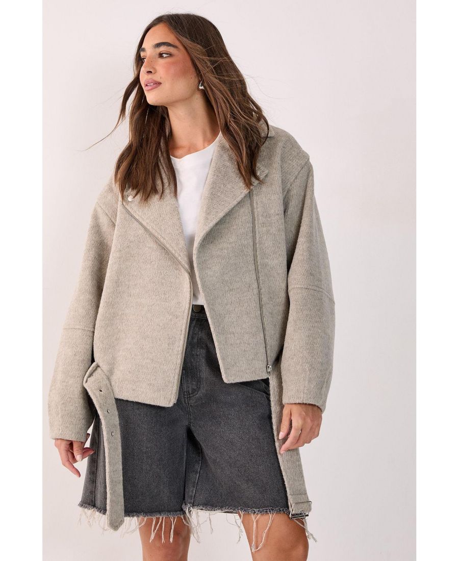 

Женская объемная байкерская куртка с ворсом и поясом Nasty Gal, Mink