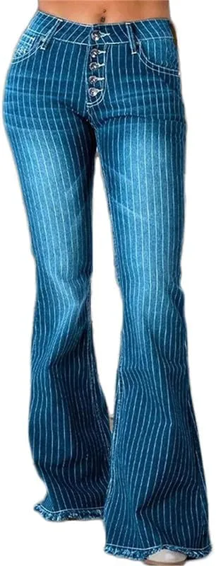 

Andongnywell женские джинсы plus size boot cut с полосками