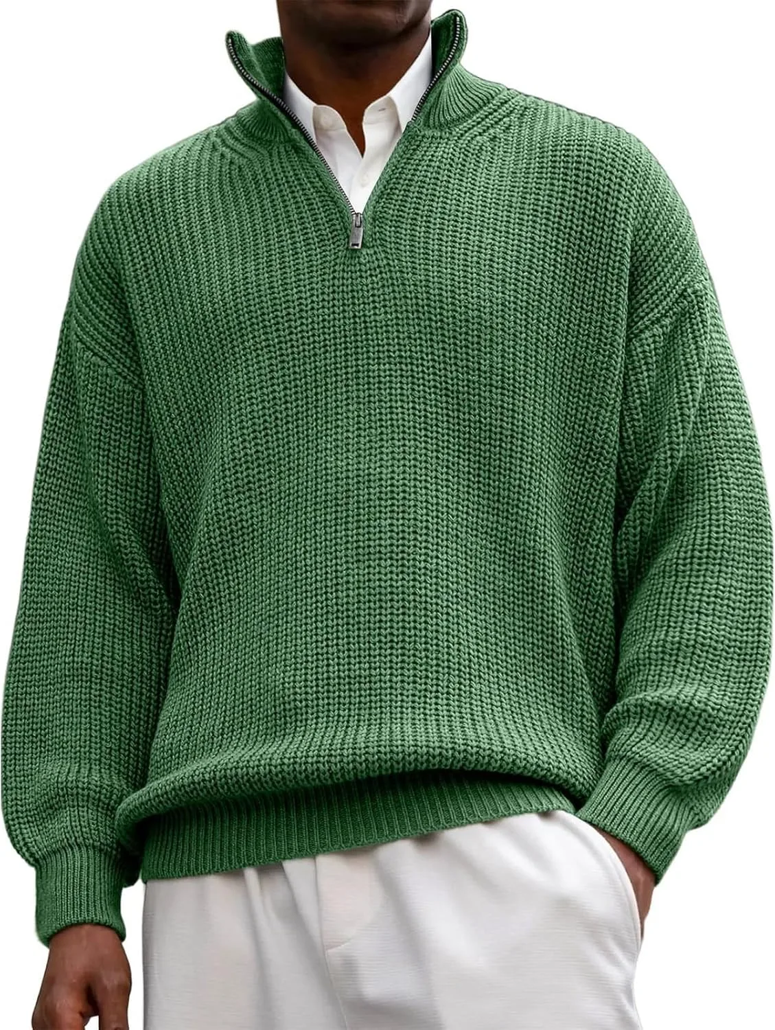 

Мужской свитер с четвертью молнии Slim Fit легкий с воротником-стойкой