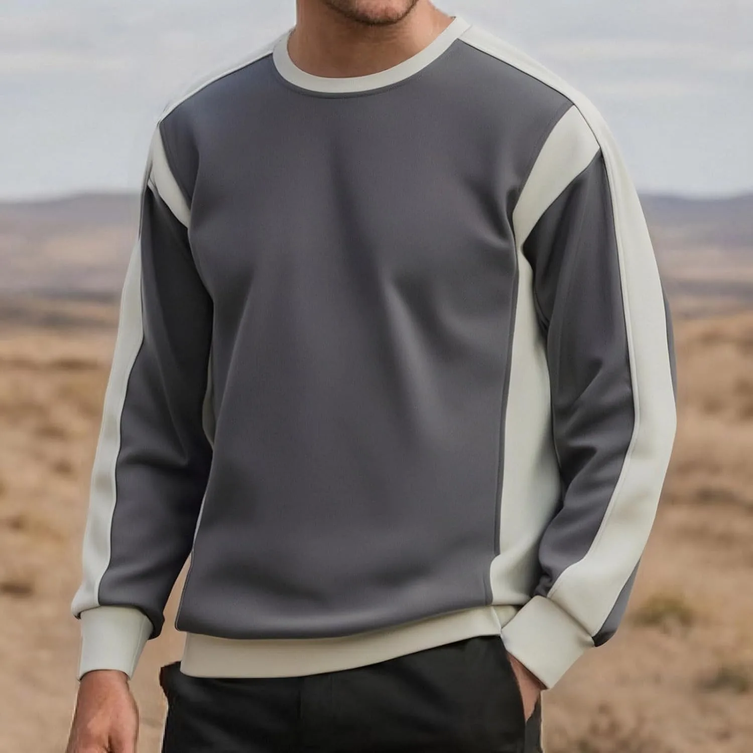 Длинная рубашка с длинным рукавом для мужчин, Patchwork, Casual, Loose Fit — фото 2