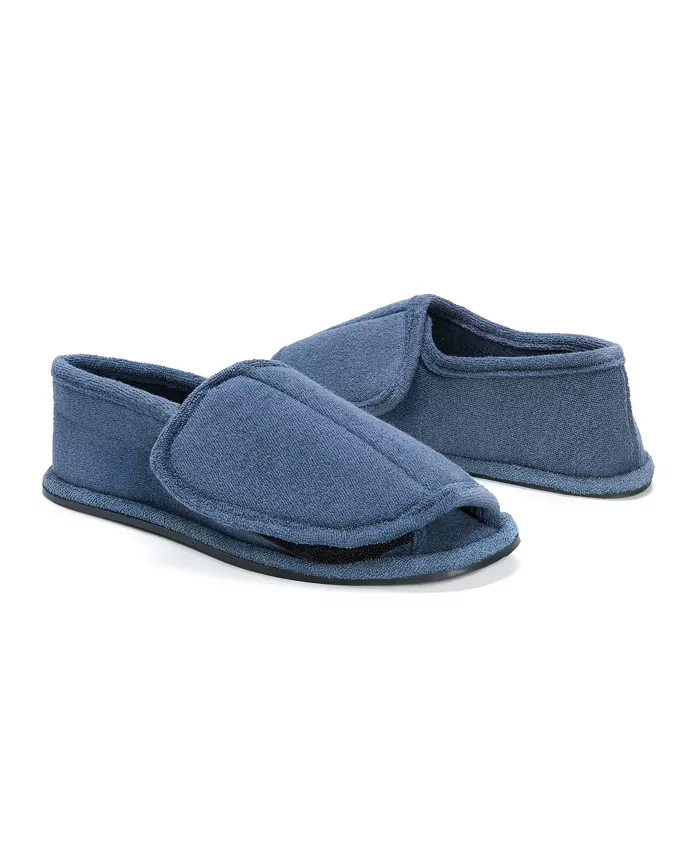 Мужские махровые шлепанцы с открытым носком на липучке MUK LUKS, синий — фото 3