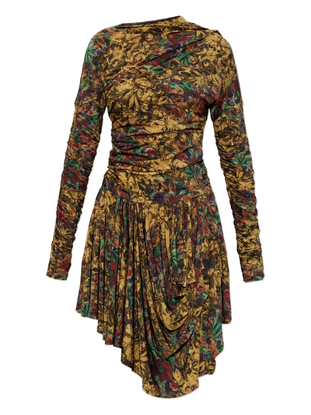 

Миди-платье с цветочным принтом и драпировкой Ganni, желтый