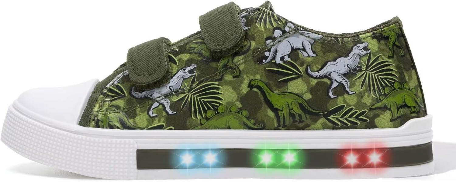 

Кроссовки EUXTERPA для малышей с подсветкой, повседневные детские тканевые обувь с регулируемым ремешком для девочек и мальчиков, Jungle Dinosaur