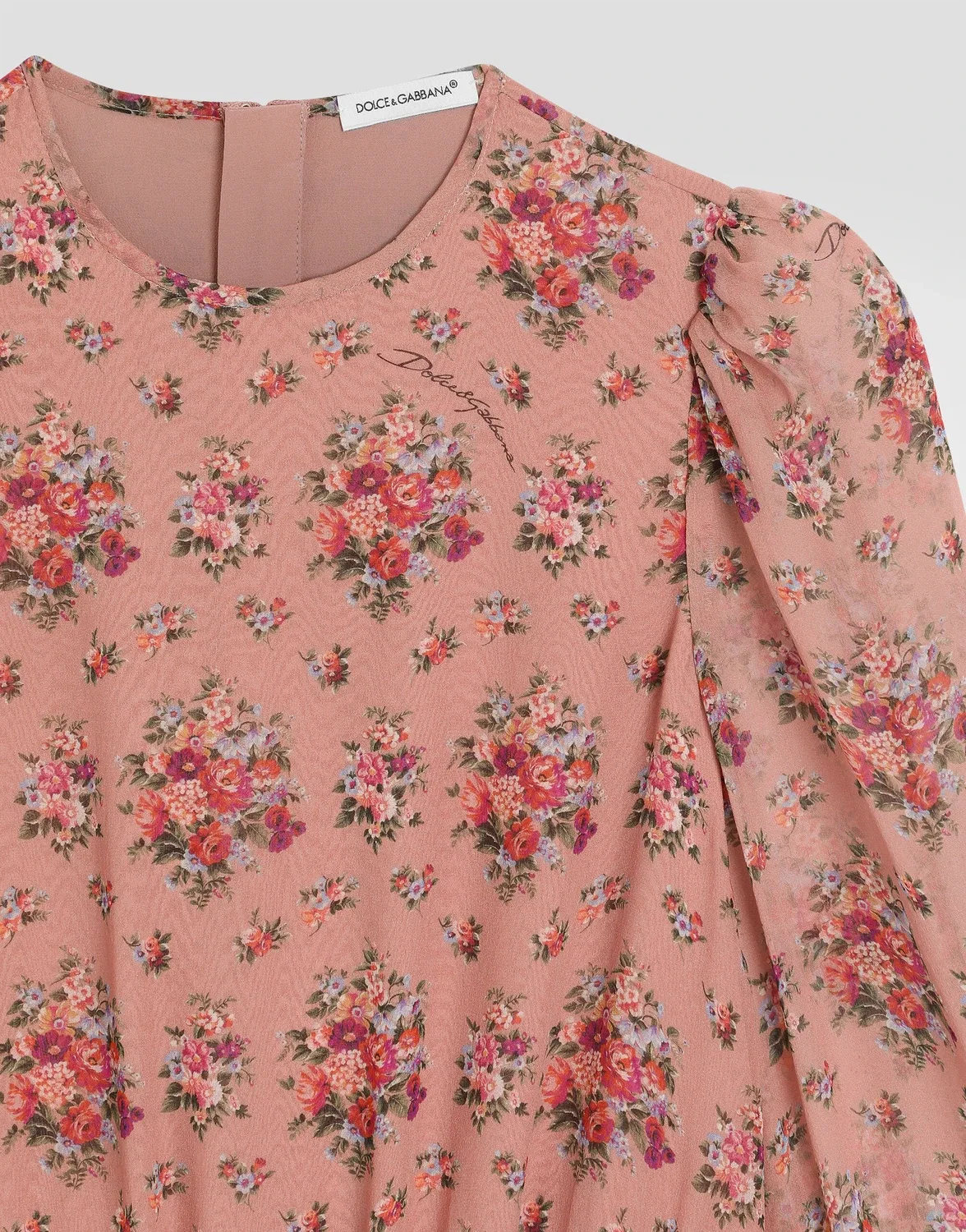 Шифоновое платье с принтом из маленьких букетов цветов DOLCE & GABBANA, бежевый — фото 3