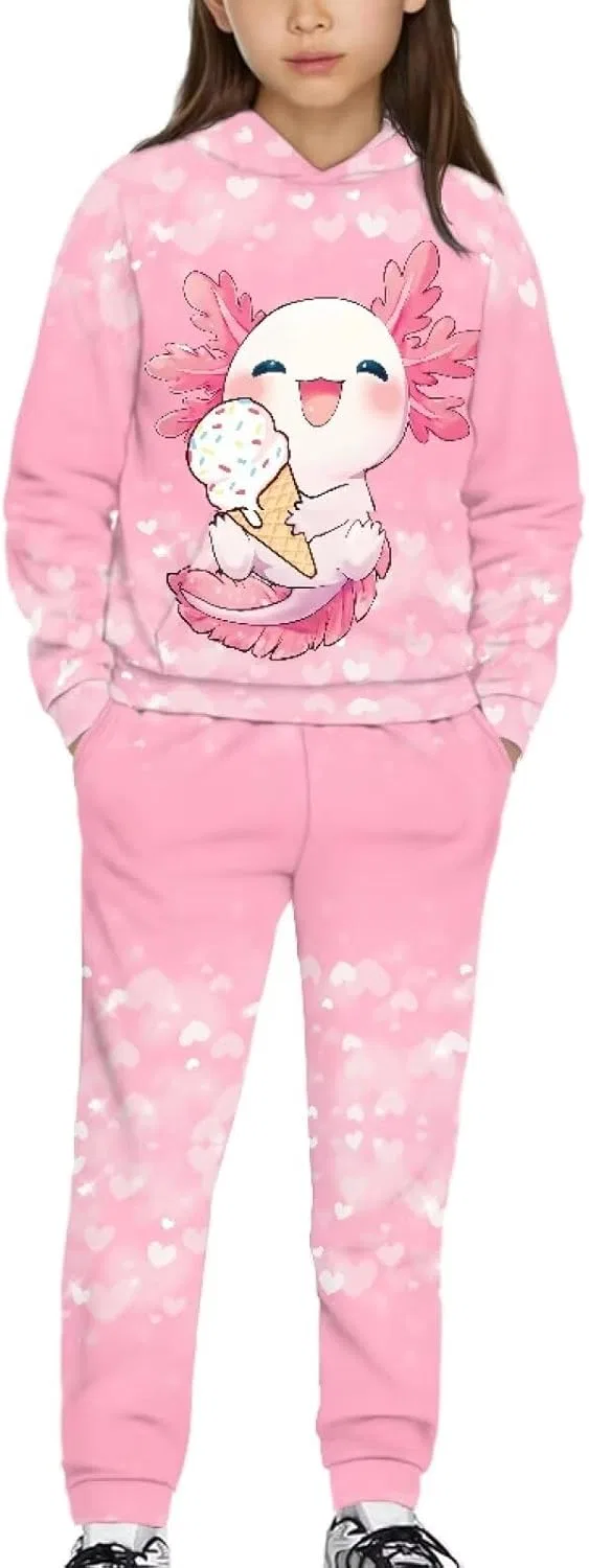 Детский спортивный костюм с принтом Cherry Blossom Axolotl With Ice Cream, Yuuxorilu