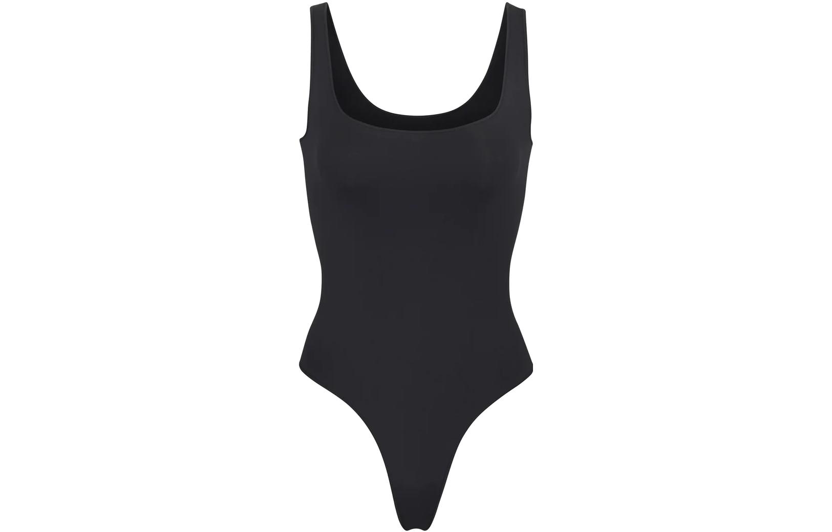 

Слитный комбинезон с круглым вырезом SKIMS Essential Scoop Neck Bodysuit женский черный агат оникс