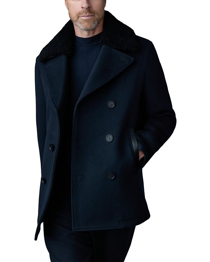 

Бушлат из шерстяной дубленки Mackage с воротником из овчины, синий