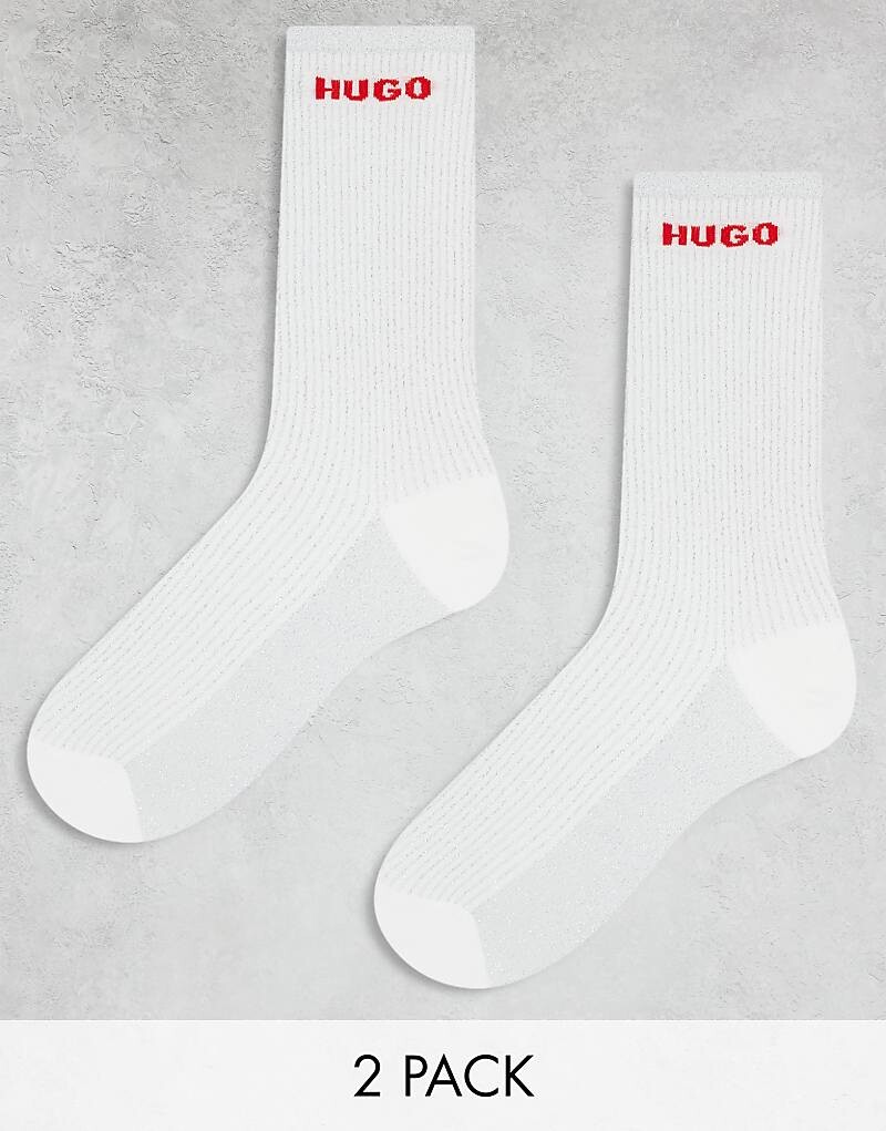 

HUGO Bodywear – Комплект из 2 пар белых вязаных носков с люрексом