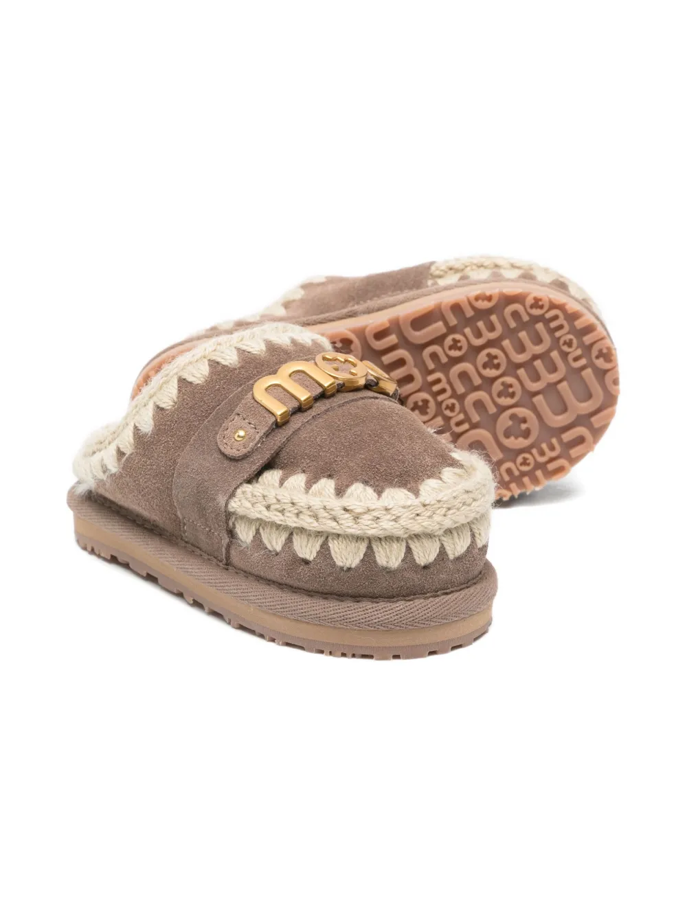 

Тапочки с отделкой крючком и украшением в виде логотипа Mou Kids, коричневый