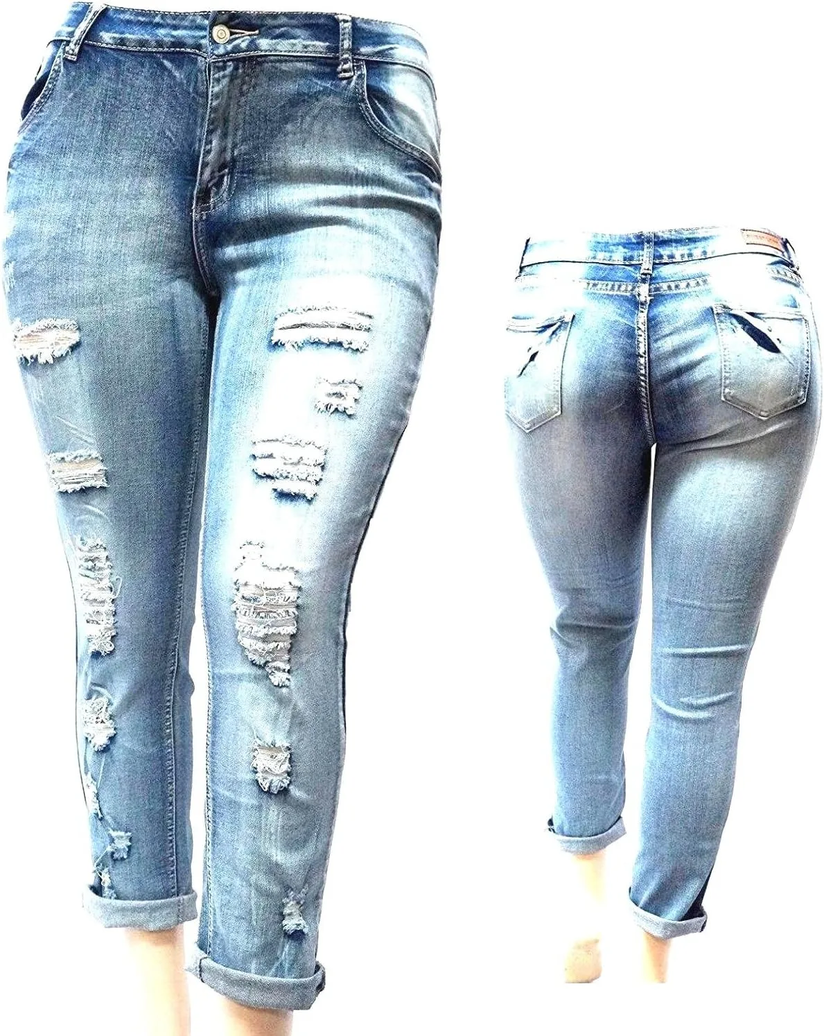 

Jack David женские джинсы Plus Size рваные синие с закатанными штанинами 1826Jeans Jack David