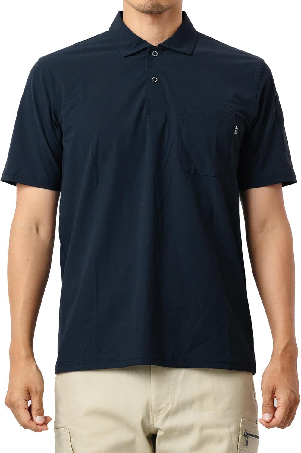 

Футболка-поло Esho 8593 с коротким рукавом, приятная на ощупь, впитывающая влагу, быстросохнущая, с УФ-защитой, эластичная, с коротким рукавом Ation, темно-синий