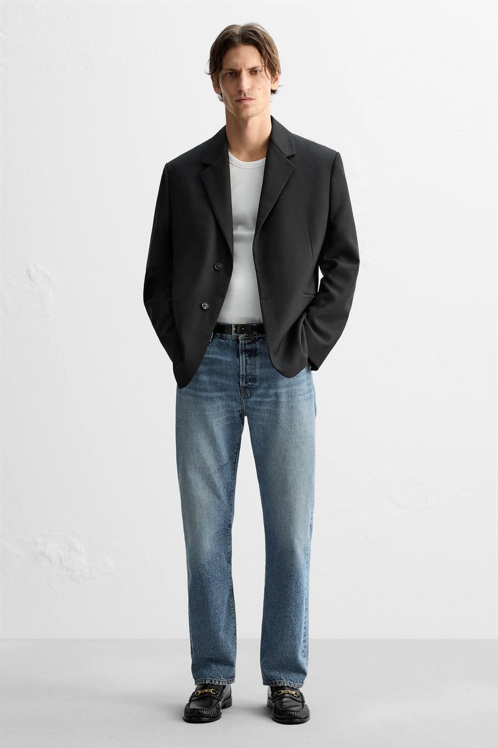 

Кожаные лоферы с аппликациями ZARA, черный