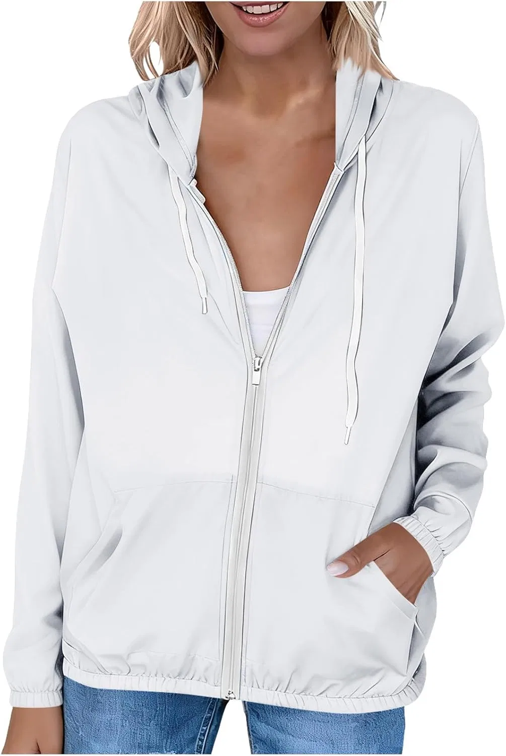 Женская легкая фитнес-кофта UPF 50+, White