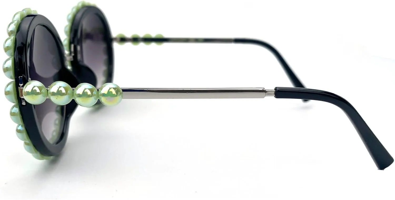 

mincl/Винтажные круглые жемчужные солнцезащитные очки для женщин, роскошная оправа из сплава, увеличенного размера, очки для вечеринок, ретро-очки, Green