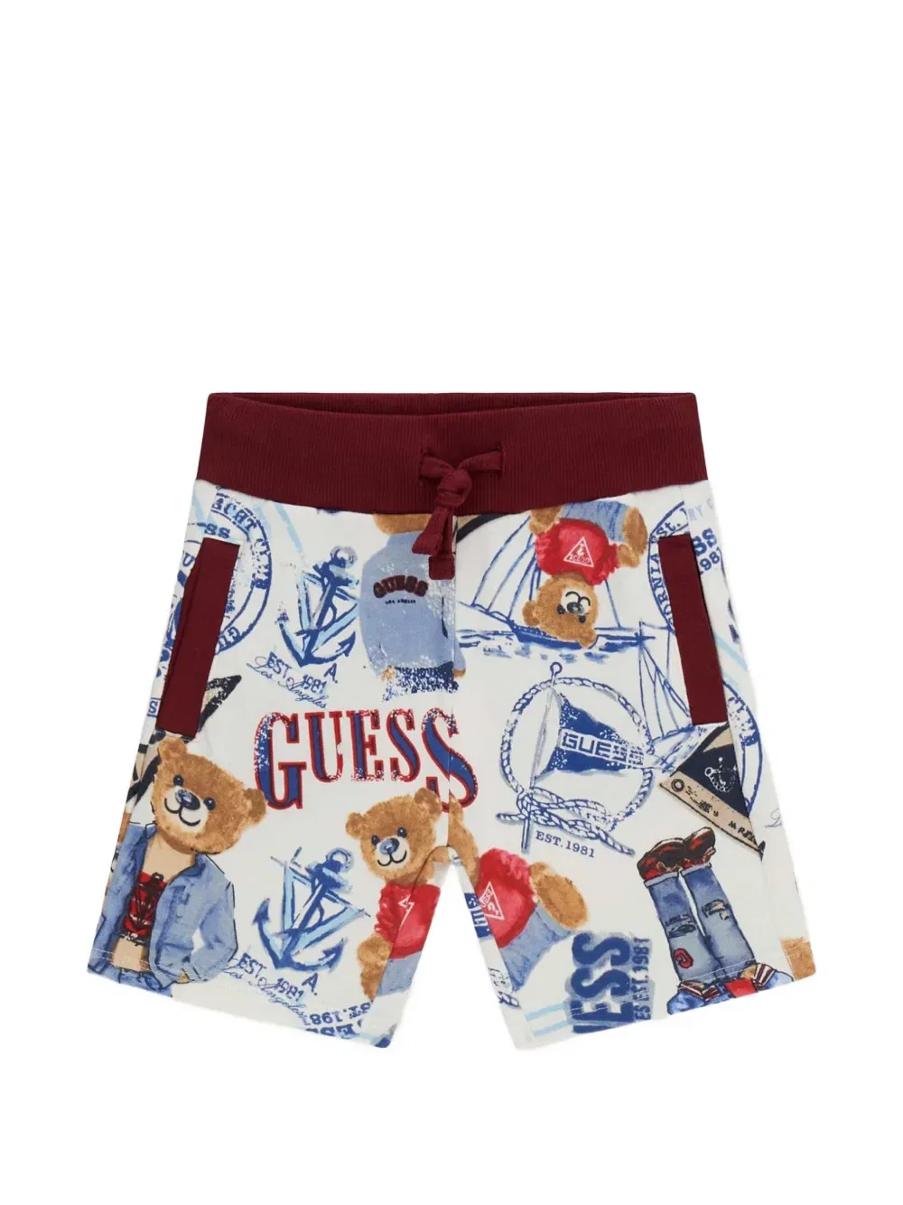 Шорты на завязках с принтом медведя Guess Kids, белый
